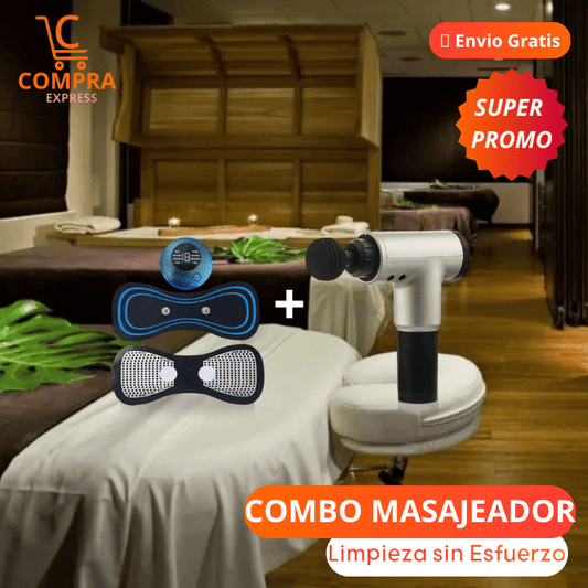 COMBO PISTOLA MASAJEADORA TERAPEUTICA + PARCHE MASAJEADOR